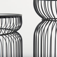 Shani Black Round, Metal with Glass, Accent Tables (Set of 2) - Ornate Home
