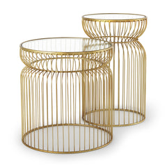 Shani Gold Round, Metal with Glass Accent Tables (Set of 2) - Ornate Home