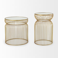 Shani Gold Round, Metal with Glass Accent Tables (Set of 2) - Ornate Home