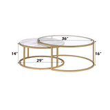 Shanish Nesting Table Set (2Pc) Faux Marble/Glass & Gold - Ornate Home