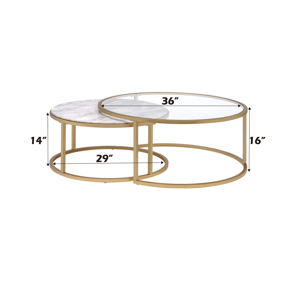 Shanish Nesting Table Set (2Pc) Faux Marble/Glass & Gold - Ornate Home
