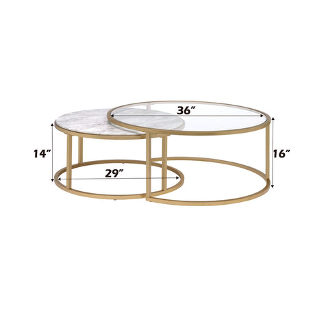 Shanish Nesting Table Set (2Pc) Faux Marble/Glass & Gold - Ornate Home