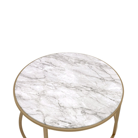 Shanish Nesting Table Set (2Pc) Faux Marble/Glass & Gold - Ornate Home