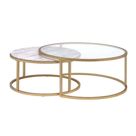 Shanish Nesting Table Set (2Pc) Faux Marble/Glass & Gold - Ornate Home