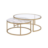 Shanish Nesting Table Set (2Pc) Faux Marble/Glass & Gold - Ornate Home