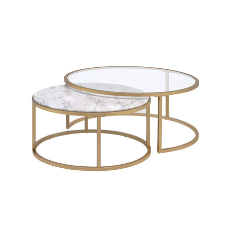 Shanish Nesting Table Set (2Pc) Faux Marble/Glass & Gold - Ornate Home