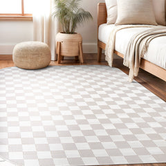 Shape Beige White Abstract Checkered Soft Stain Resistant Non Shedding Area Rugs - Ornate Home