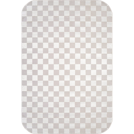 Shape Beige White Abstract Checkered Soft Stain Resistant Non Shedding Area Rugs - Ornate Home