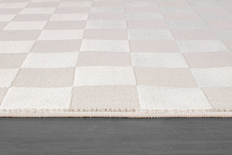 Shape Beige White Abstract Checkered Soft Stain Resistant Non Shedding Area Rugs - Ornate Home