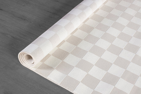 Shape Beige White Abstract Checkered Soft Stain Resistant Non Shedding Area Rugs - Ornate Home