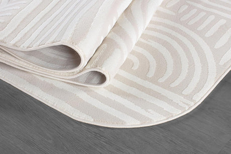 Shape Beige White Abstract Curved Soft Stain Resistant Non Shedding Area Rugs - Ornate Home