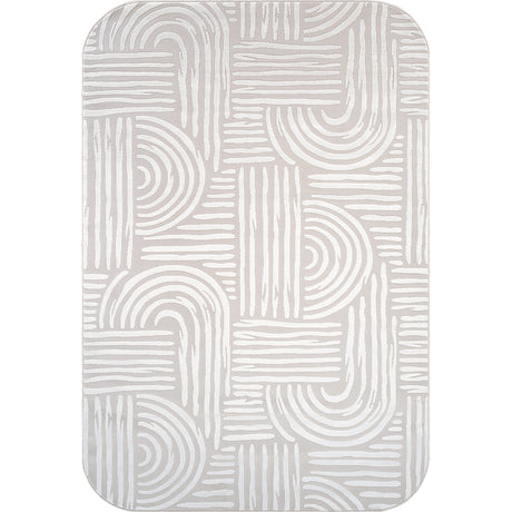 Shape Beige White Abstract Curved Soft Stain Resistant Non Shedding Area Rugs - Ornate Home