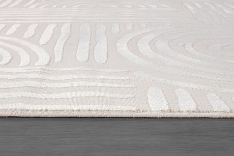 Shape Beige White Abstract Curved Soft Stain Resistant Non Shedding Area Rugs - Ornate Home