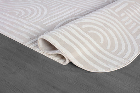 Shape Beige White Abstract Curved Soft Stain Resistant Non Shedding Area Rugs - Ornate Home