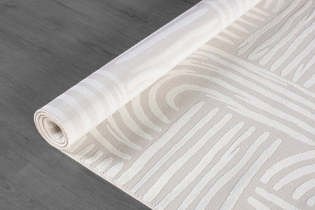 Shape Beige White Abstract Curved Soft Stain Resistant Non Shedding Area Rugs - Ornate Home