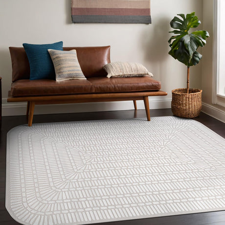 Shape Beige White Abstract Grid Soft Stain Resistant Non Shedding Area Rugs - Ornate Home
