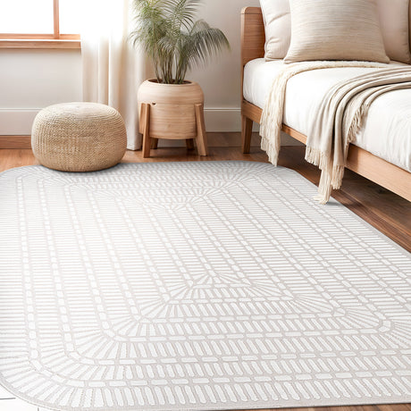 Shape Beige White Abstract Grid Soft Stain Resistant Non Shedding Area Rugs - Ornate Home