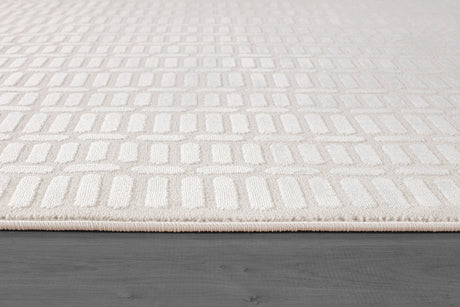 Shape Beige White Abstract Grid Soft Stain Resistant Non Shedding Area Rugs - Ornate Home