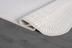 Shape Beige White Abstract Grid Soft Stain Resistant Non Shedding Area Rugs - Ornate Home