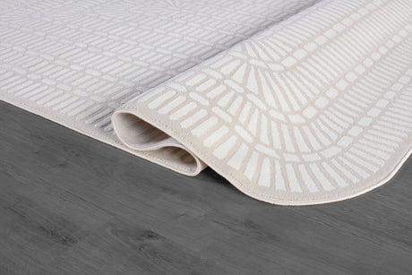 Shape Beige White Abstract Grid Soft Stain Resistant Non Shedding Area Rugs - Ornate Home