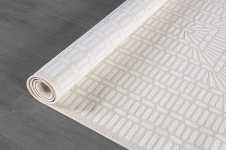 Shape Beige White Abstract Grid Soft Stain Resistant Non Shedding Area Rugs - Ornate Home