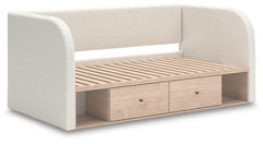 Shapella Tan/White Full Upholstered Day Bed with Storage - Ornate Home
