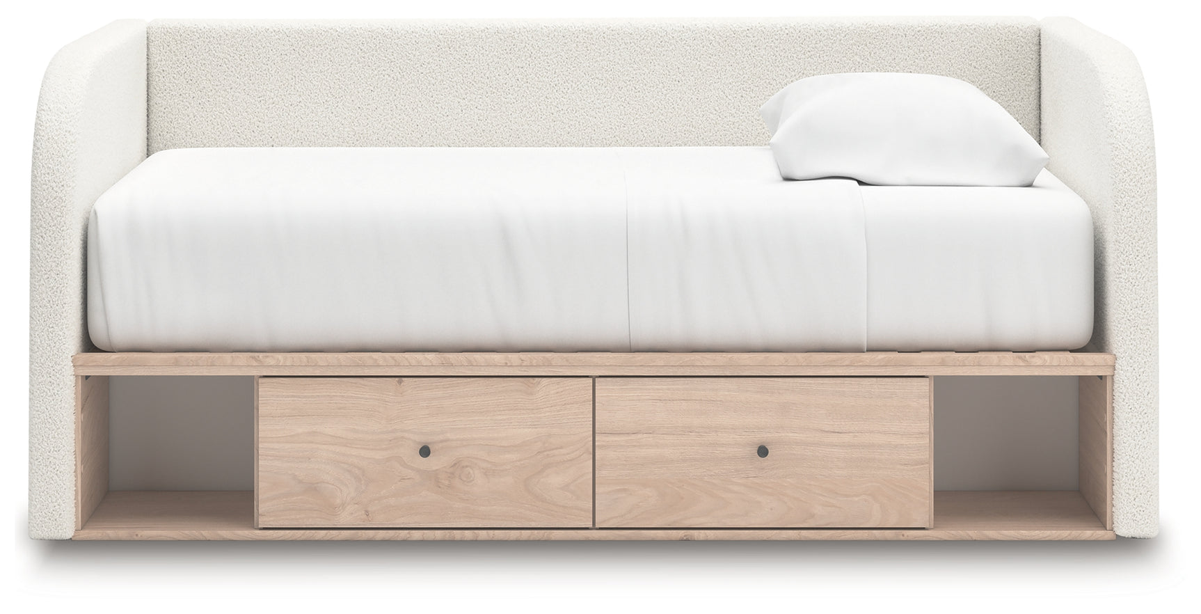 Shapella Tan/White Full Upholstered Day Bed with Storage - Ornate Home