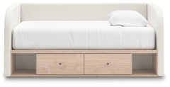 Shapella Tan/White Full Upholstered Day Bed with Storage - Ornate Home