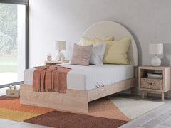 Shapella Tan/White Full Upholstered Panel Bed - Ornate Home
