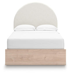 Shapella Tan/White Full Upholstered Panel Bed with 2 Under Bed Storage Units - Ornate Home