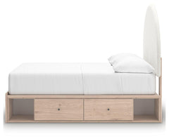 Shapella Tan/White Full Upholstered Panel Bed with 2 Under Bed Storage Units - Ornate Home