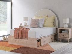 Shapella Tan/White Full Upholstered Panel Bed with Side Storage Unit - Ornate Home