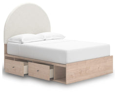 Shapella Tan/White Full Upholstered Panel Bed with Side Storage Unit - Ornate Home