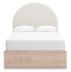 Shapella Tan/White Full Upholstered Panel Bed with Side Storage Unit - Ornate Home