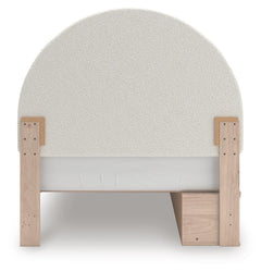Shapella Tan/White Full Upholstered Panel Bed with Side Storage Unit - Ornate Home