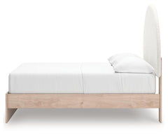 Shapella Tan/White Full Upholstered Panel Bed with Side Storage Unit - Ornate Home
