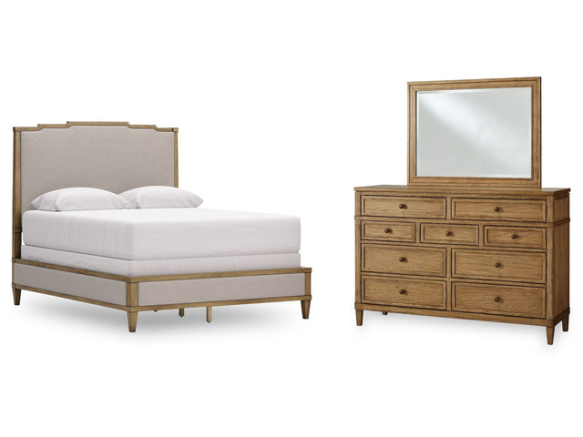 Sharlance Green/Brown Queen Upholstered Panel Bed, Dresser and Mirror (Online Special Price) - Ornate Home