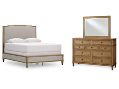 Sharlance Green/Brown Queen Upholstered Panel Bed, Dresser and Mirror - Ornate Home