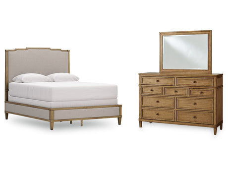 Sharlance Green/Brown Queen Upholstered Panel Bed, Dresser and Mirror - Ornate Home