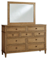 Sharlance Green/Brown Queen Upholstered Panel Bed, Dresser and Mirror - Ornate Home