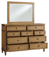 Sharlance Green/Brown Queen Upholstered Panel Bed, Dresser and Mirror - Ornate Home