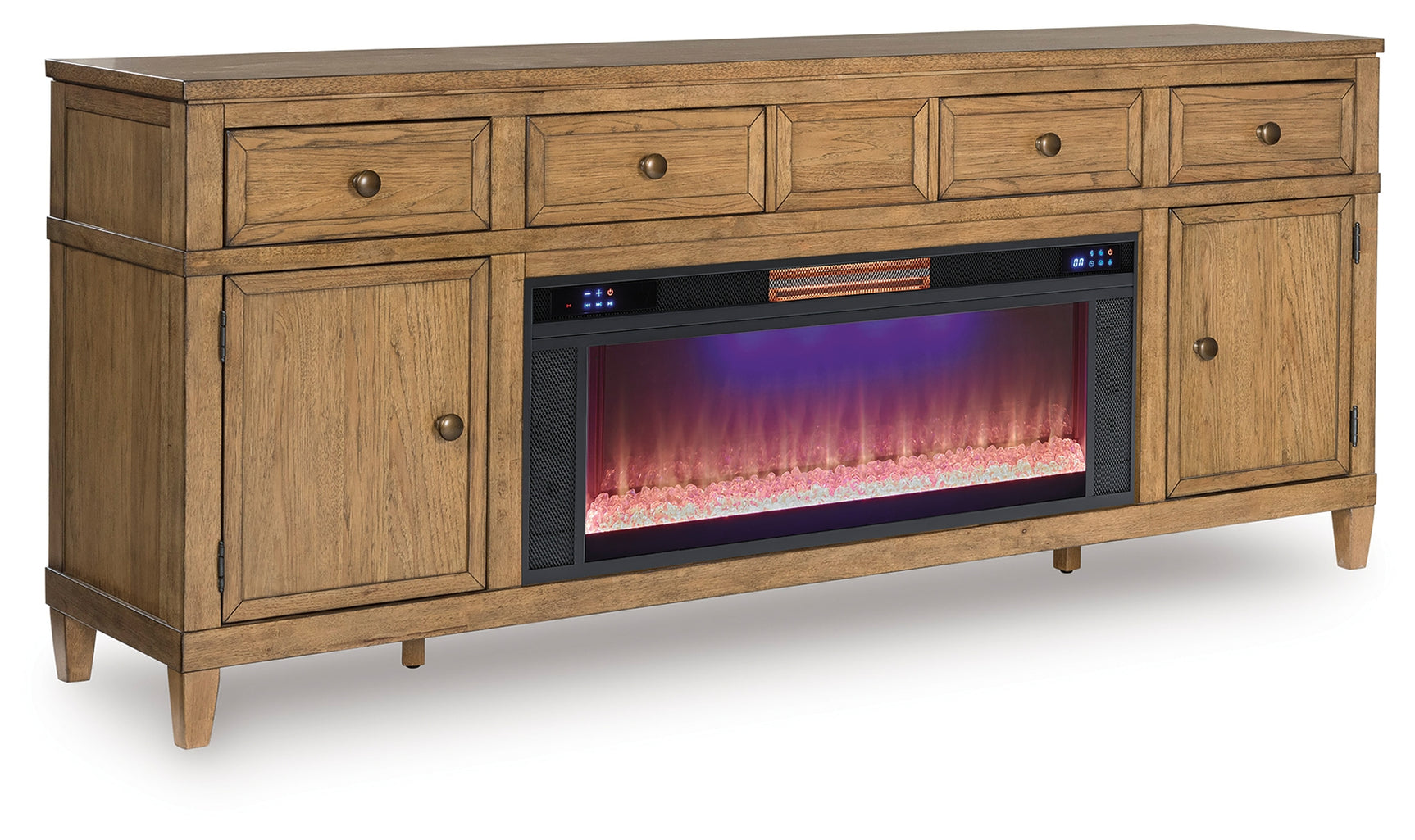Sharlance Light Brown 81" TV Stand with Electric Fireplace (Crystal flame bed) - Ornate Home