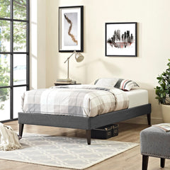 Sharon Gray Fabric Twin Bed Frame with Squared Tapered Legs - Ornate Home