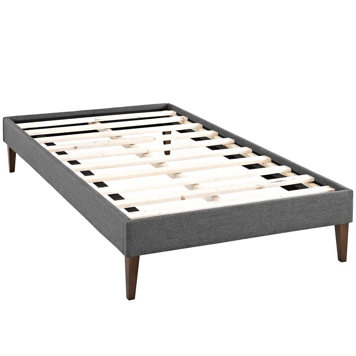 Sharon Gray Fabric Twin Bed Frame with Squared Tapered Legs - Ornate Home