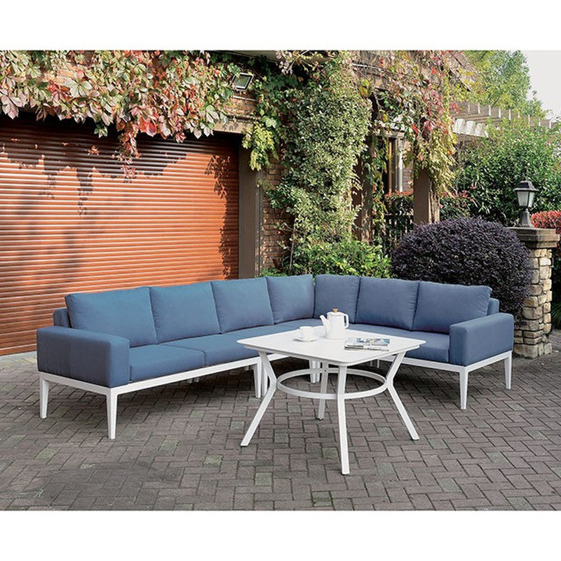 Sharon White/Blue Outdoor Sectional - Ornate Home