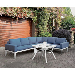 Sharon White/Blue Outdoor Sectional - Ornate Home