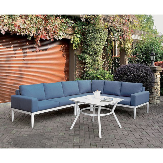 Sharon White/Blue Outdoor Sectional - Ornate Home