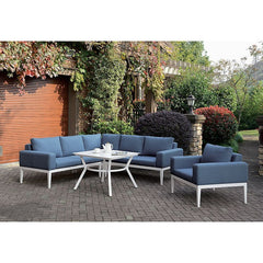 Sharon White/Blue Outdoor Sectional - Ornate Home
