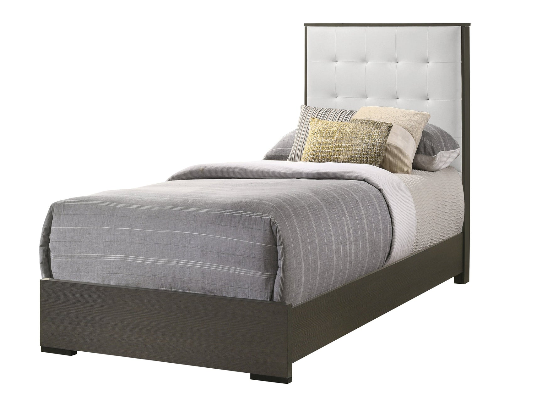 Sharpe Dark Grey/White Twin Upholstered Panel Bed - Ornate Home