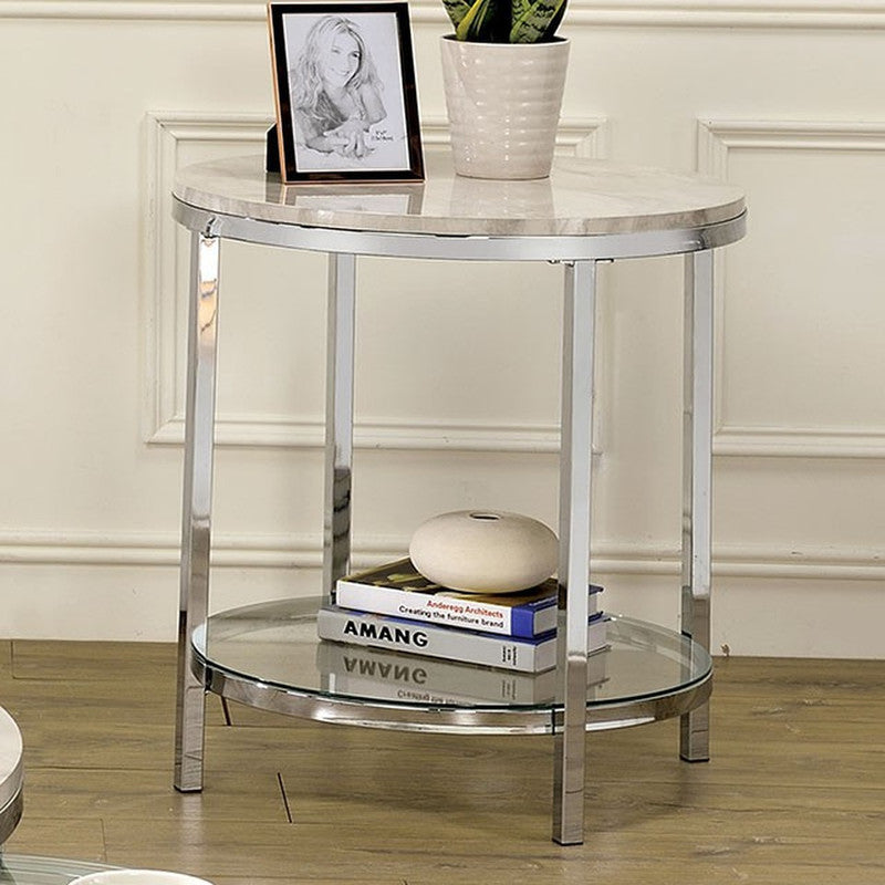 Shauna White/Chrome End Table - Ornate Home